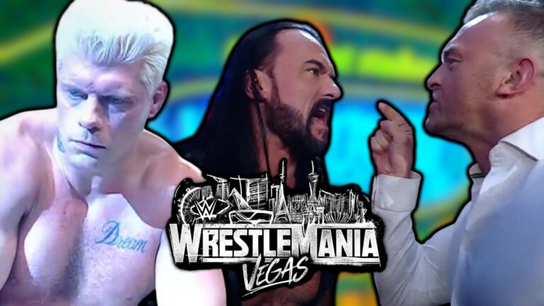 Cody Rhodes, Drew McIntyre, and Nick Aldis with the WWE WrestleMania 42 logo
