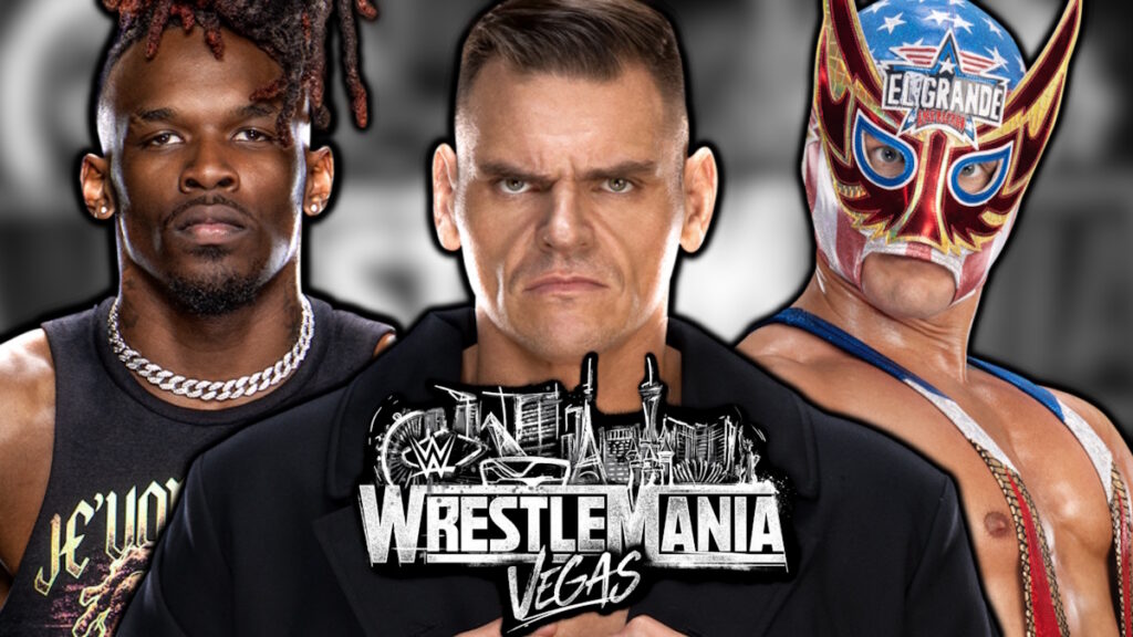 WWE WrestleMania logo, GUNTHER, Je'Von Evans and El Grande Americano