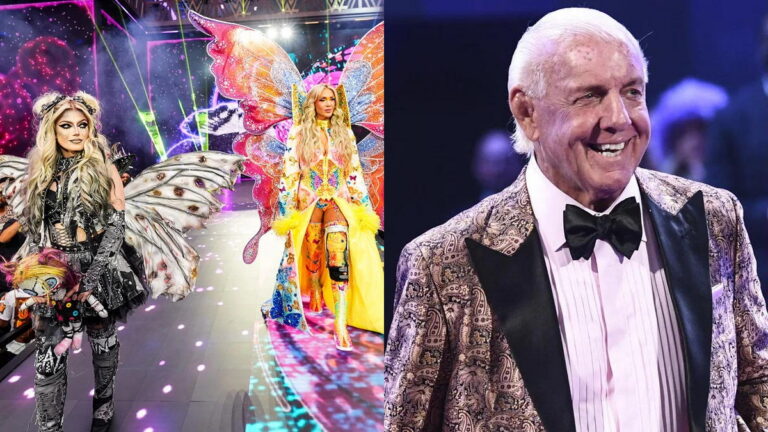 WWE's Alexa Bliss, Charlotte Flair and WWE Hall of Famer Ric Flair