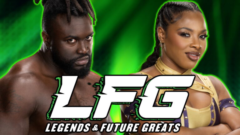 WWE LFG logo with Keanu Carver and Kali Armstrong