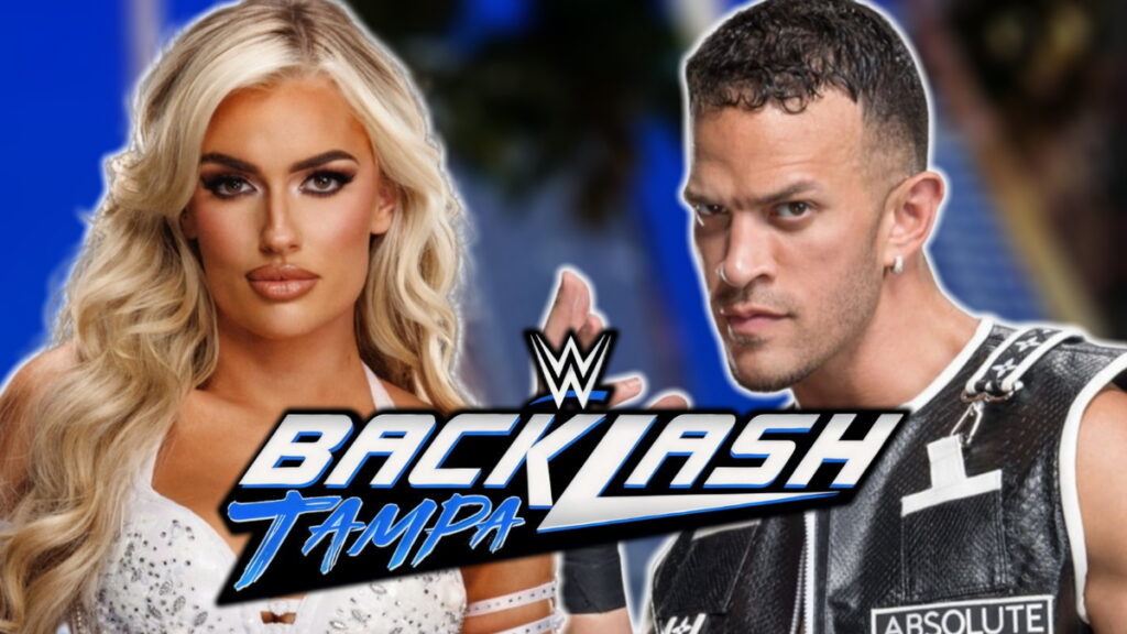 WWE Backlash logo with Blake Monroe and Ricky Saints