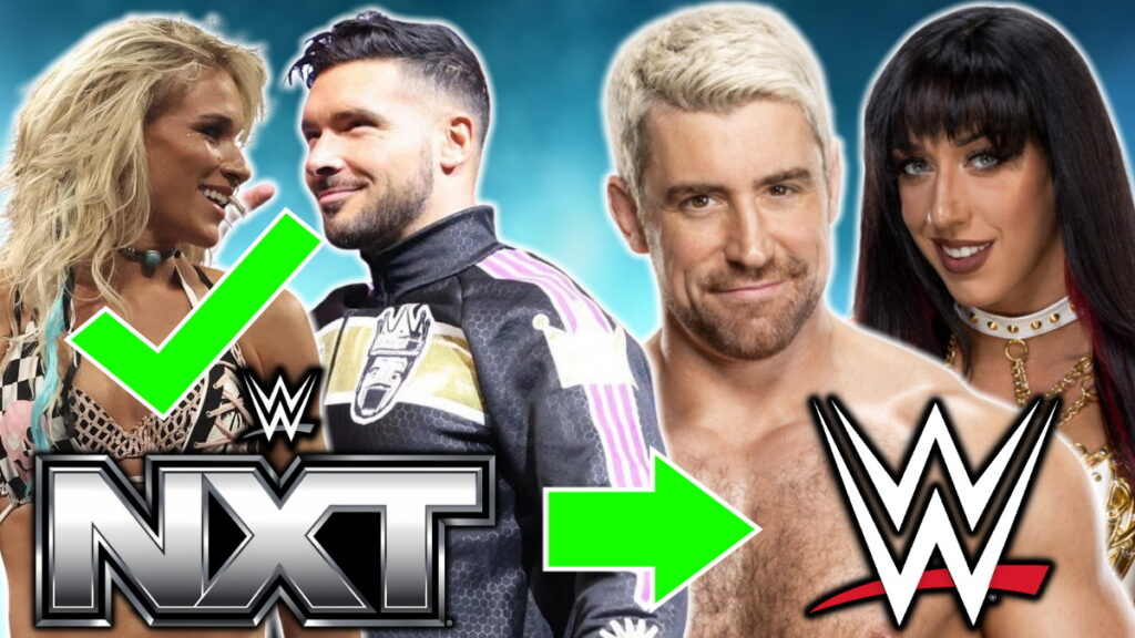 WWE and NXT logos with Sol Ruca, Ethan Page, Joe Hendry and Jacy Jayne
