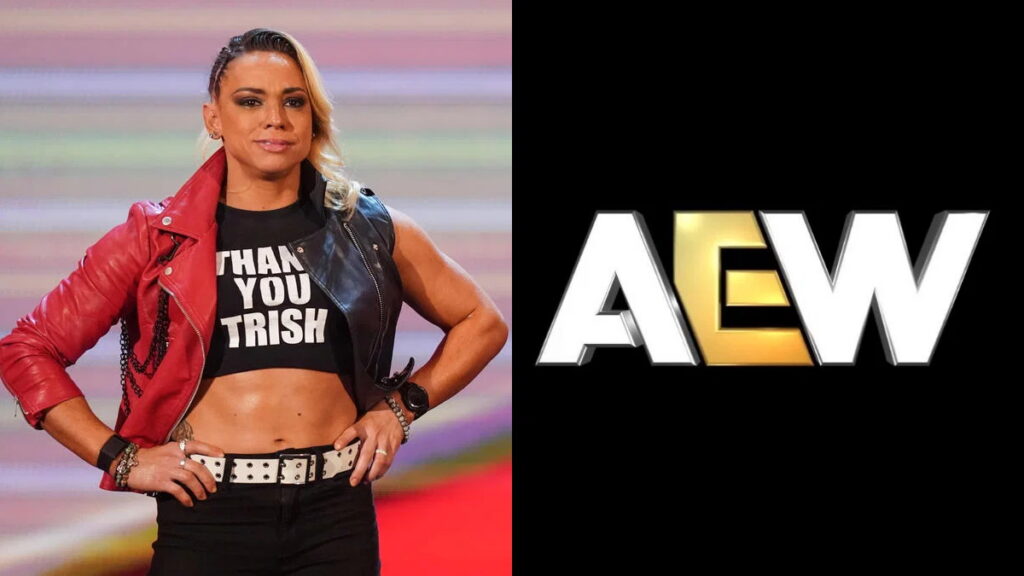 Former WWE star Zoey Stark and the AEW logo