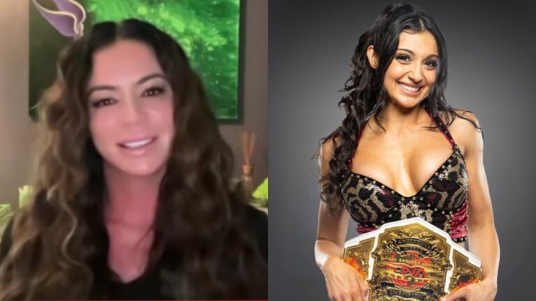 Candice Michelle next to TNA Knockouts Champion and WWE NXT star Arianna Grace