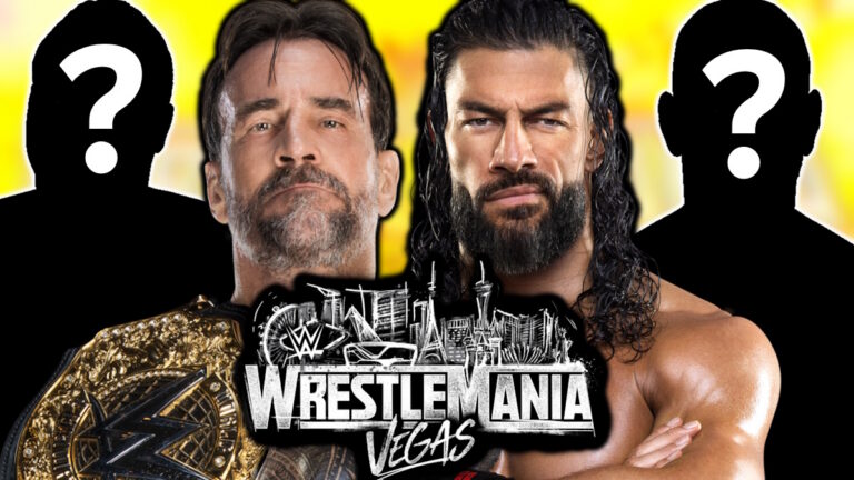 WWE WrestleMania 42 logo, CM Punk and Roman Reigns