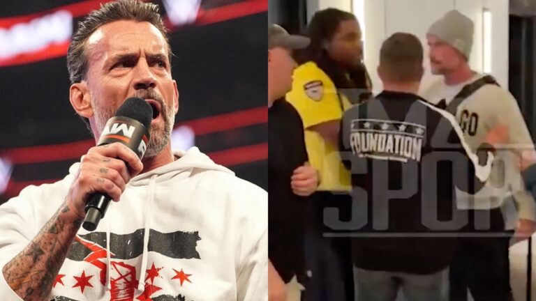 WWE's CM Punk alongside footage of an incident in Las Vegas