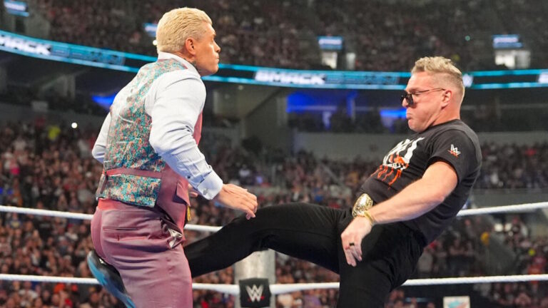 Pat McAfee kicking Cody Rhodes in the groin on WWE SmackDown