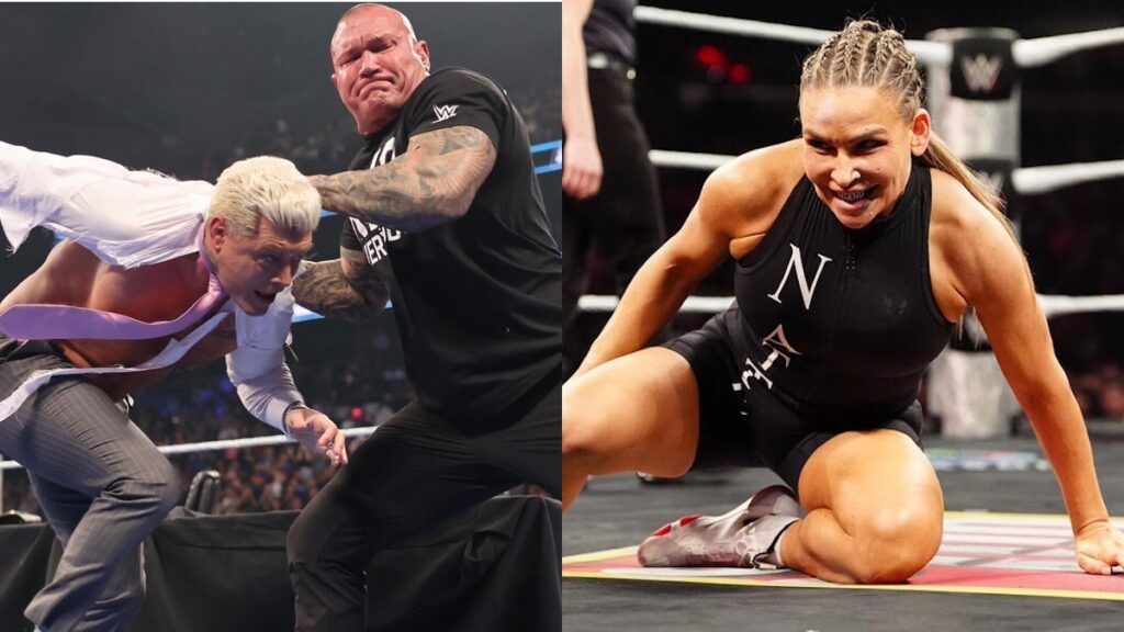 WWE's Nattie with Randy Orton and Cody Rhodes