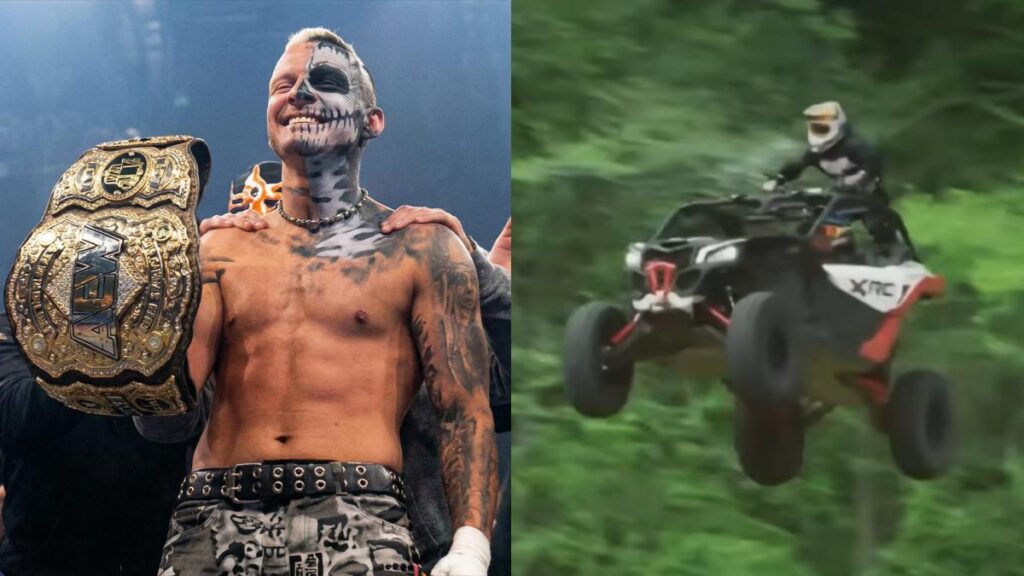 AEW World Champion Darby Allin performing a stunt with Travis Pastrana