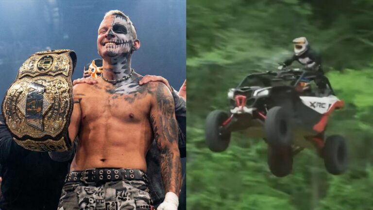 AEW World Champion Darby Allin performing a stunt with Travis Pastrana