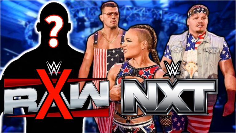 WWE Raw and NXT logos with Ivy Nile and Creed Brothers
