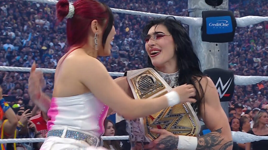 WWE Women's Champion Rhea Ripley and IYO SKY