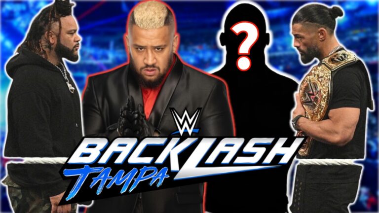 WWE Backlash 2026 logo with Jacob Fatu, Roman Reigns and Solo Sikoa