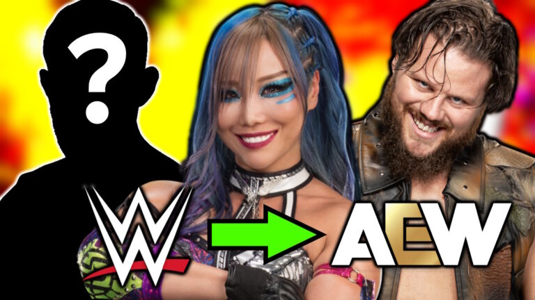 WWE and AEW logo, Kairi Sane and Joe Gacy