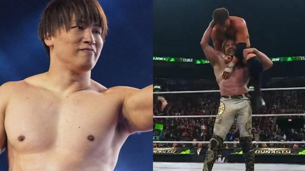 Kota Ibushi next to Kenny Omega and MJF at AEW Dynasty