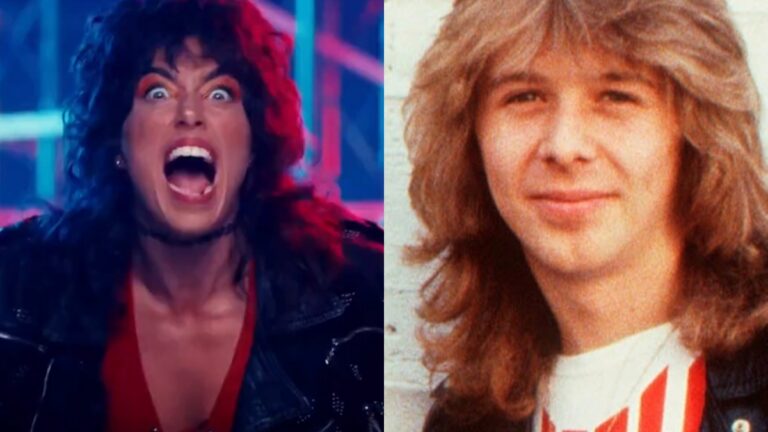 WWE NXT's Lizzy Rain next to Clive Burr of Iron Maiden. Clive Burr image: Michael Putland, Getty Images