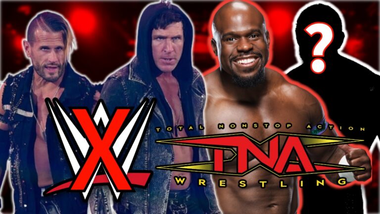 WWE and TNA Wrestling logos with Motor City Machine Guns and Apollo Crews