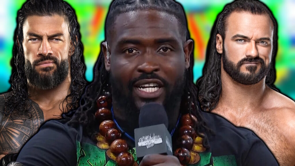 WWE stars Oba Femi, Roman Reigns and Drew McIntyre