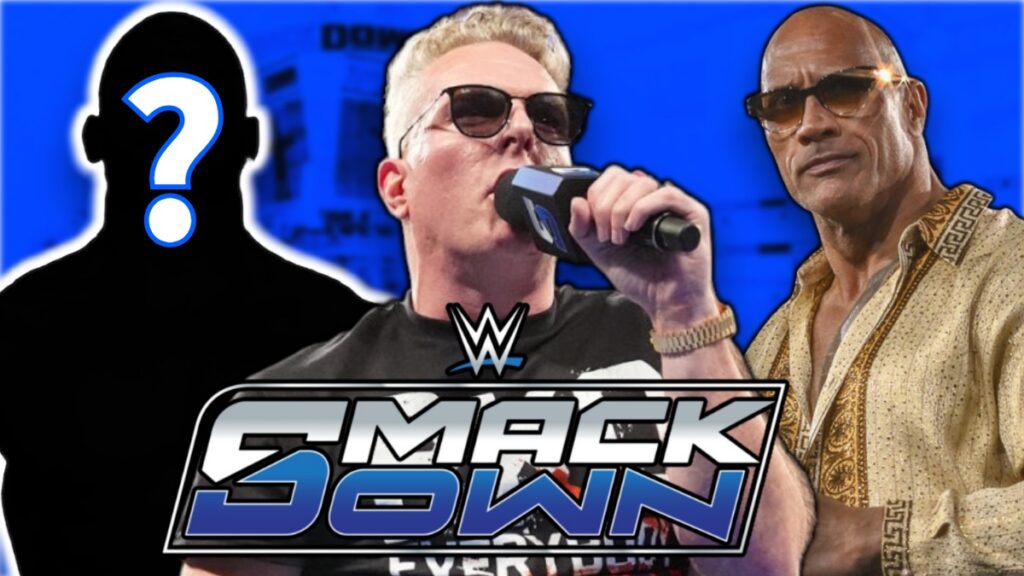 WWE SmackDown logo with The Rock and Pat McAfee