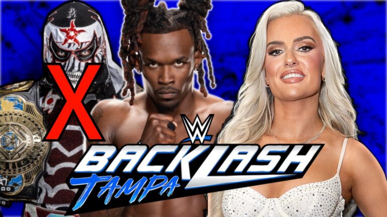 WWE Backlash 2026 logo with Penta, Blake Monroe and Je'Von Evans