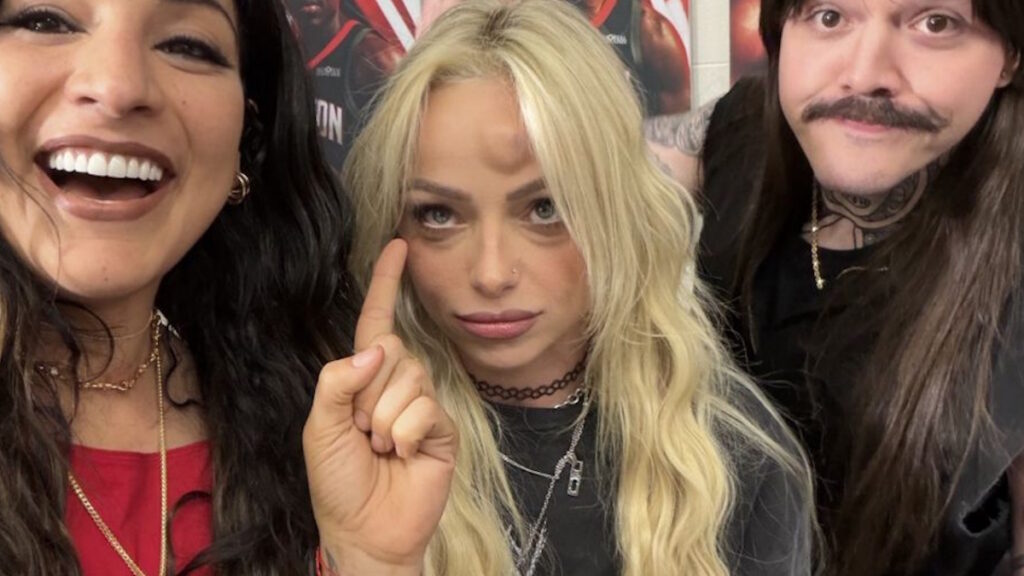 WWE stars Raquel Rodriguez, Liv Morgan and Dominik Mysterio