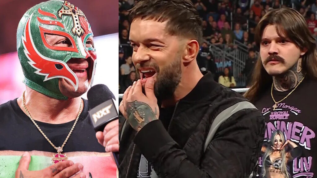 WWE stars Rey Mysterio, Finn Balor and Dominik Mysterio