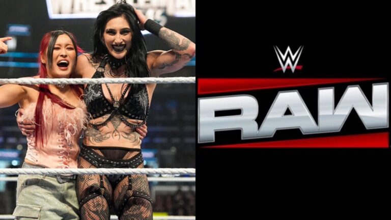 WWE Raw logo with Rhea Ripley and IYO SKY