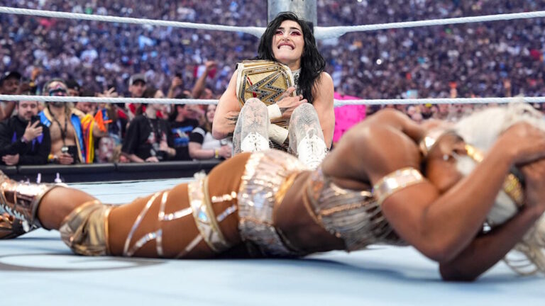 Jade Cargill and Rhea Ripley at WWE WrestleMania 42