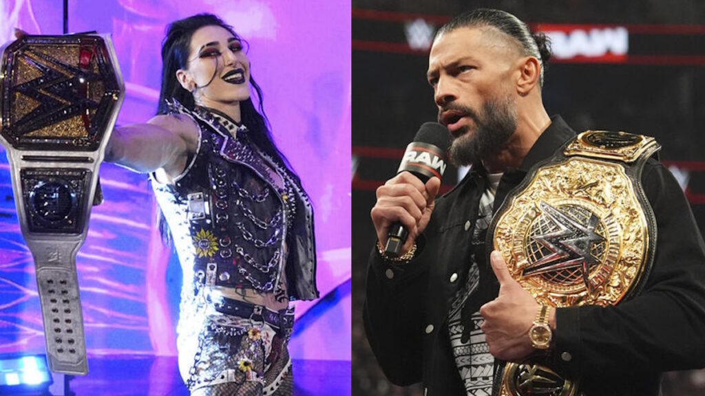 WWE stars Rhea Ripley and Roman Reigns