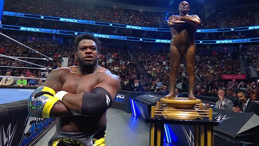 Royce Keys and WWE Andre The Giant Memorial Battle Royal trophy
