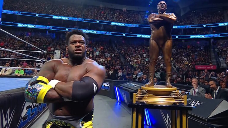 Royce Keys and WWE Andre The Giant Memorial Battle Royal trophy