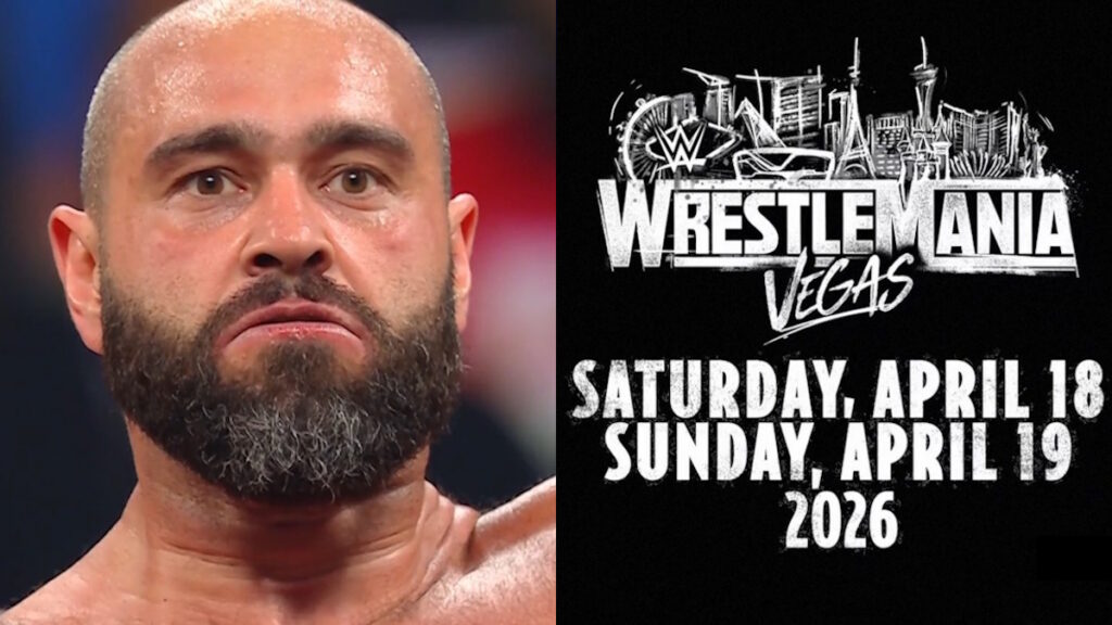WWE star Rusev and WrestleMania 42 logo