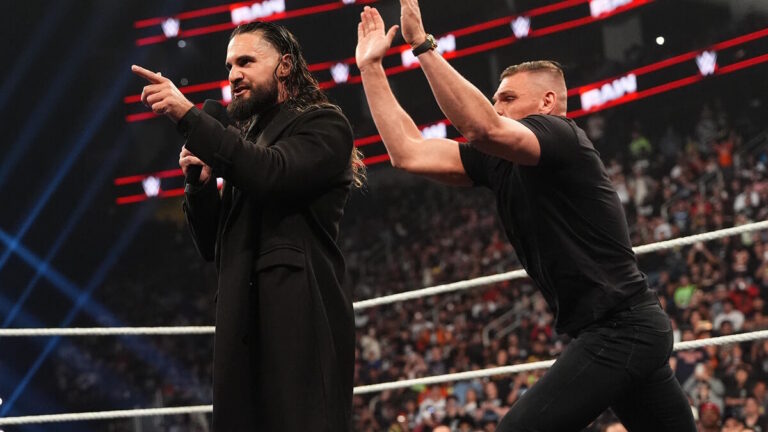Gunther about to attack Seth Rollins on WWE Raw