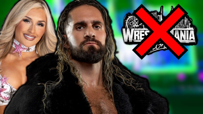 WWE WrestleMania 42 logo, Seth Rollins and Tiffany Stratton