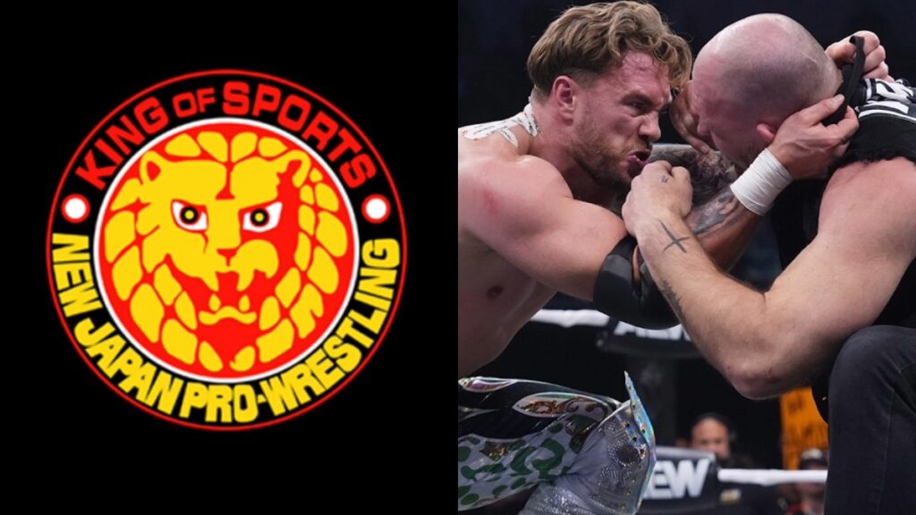 NJPW logo with AEW's Will Ospreay and Jon Moxley