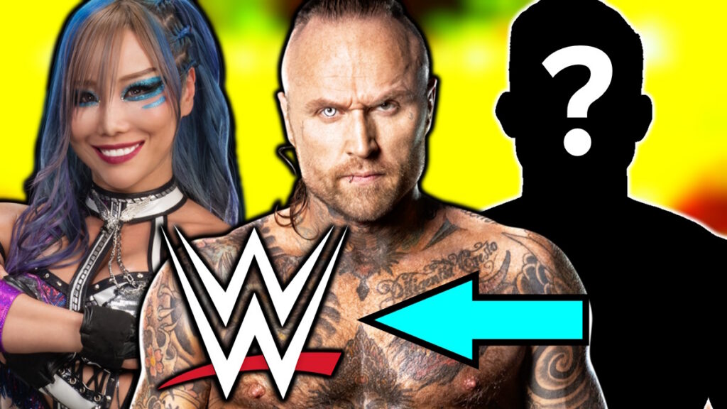 WWE logo, Aleister Black and Kairi Sane