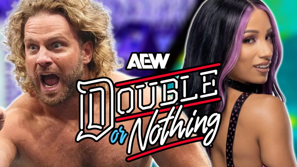 AEW Double or Nothing logo with Adam Page and Mercedes Mone