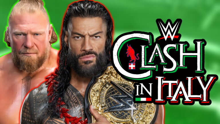 WWE Clash In Italy logo with Brock Lesnar and Roman Reigns