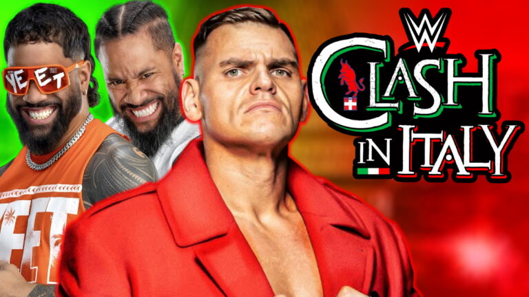 WWE Clash In Italy logo with Gunther and the Usos
