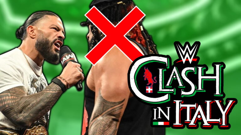 Roman Reigns and Jacob Fatu with the WWE Clash In Italy logo