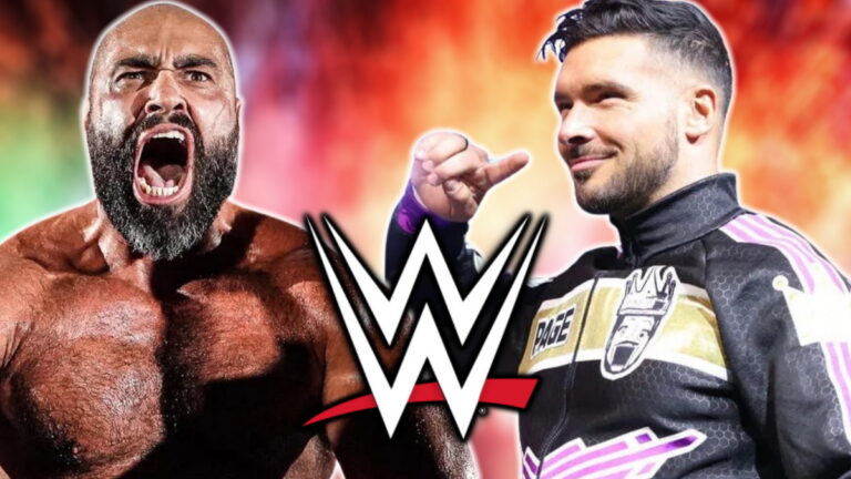 WWE logo with Rusev and Ethan Page