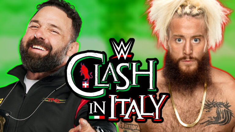 Former WWE stars Santino Marella and Enzo Amore with the Clash In Italy logo