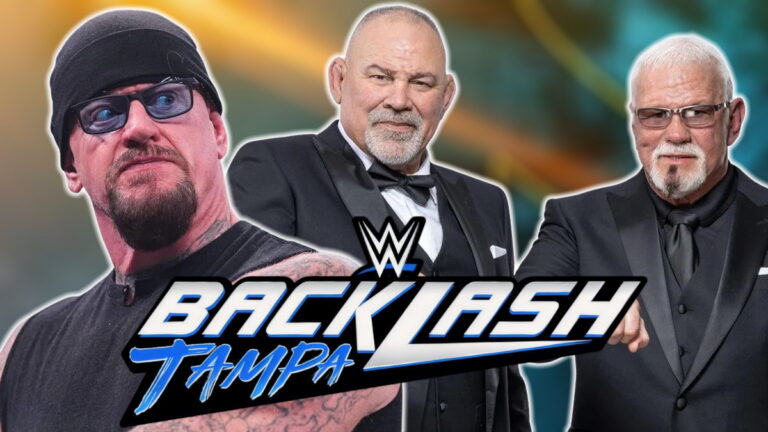WWE Backlash logo and Hall of Famers The Undertaker, Rick and Scott Steiner