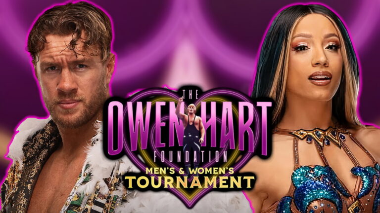 Owen Hart Foundation Tournament logo with Will Ospreay and Mercedes Mone