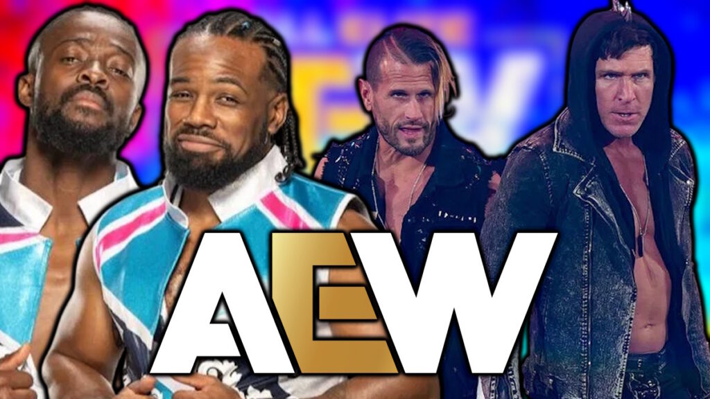 AEW logo, New Day and Motor City Machine Guns