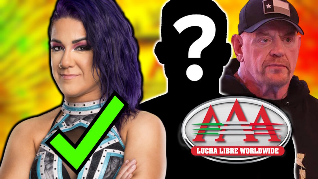 Bayley, The Undertaker and WWE AAA logo