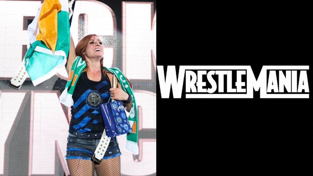 WWE star Becky Lynch, the Ireland flag and the WrestleMania logo