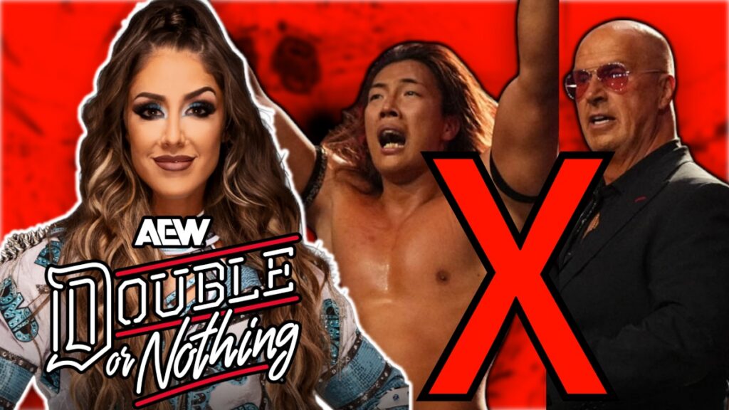 AEW Double or Nothing 2026 logo with Britt Baker, Konosuke Takeshita and Don Callis