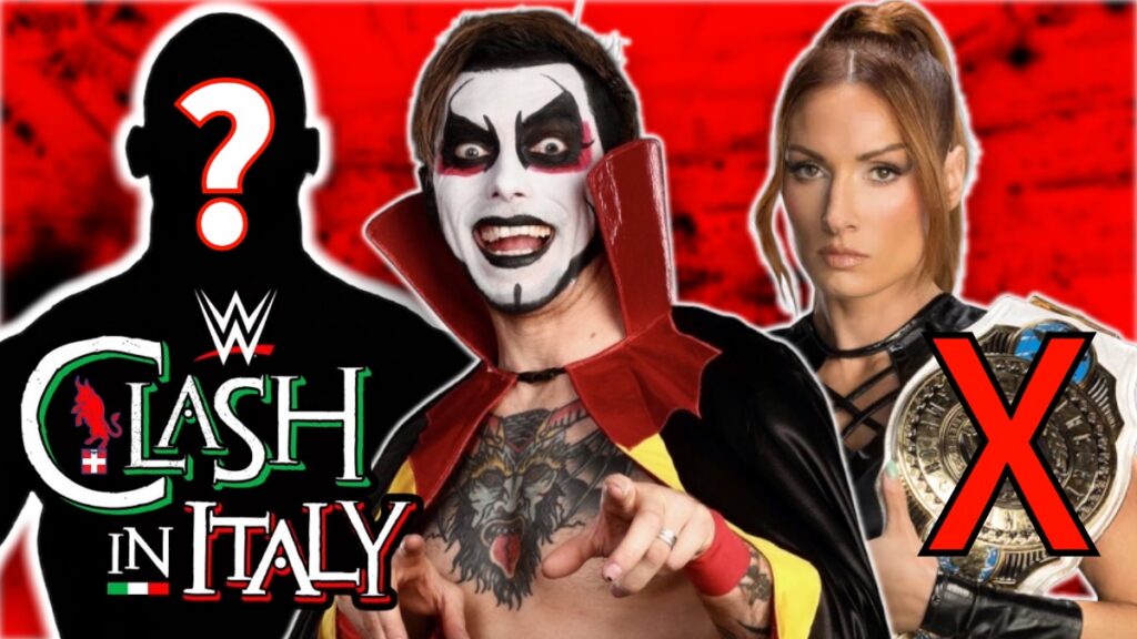 WWE Clash in Italy logo with Danhausen and Becky Lynch