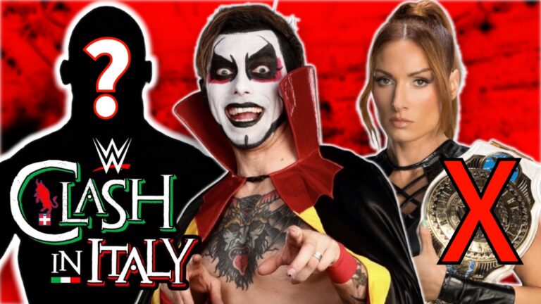 WWE Clash in Italy logo with Danhausen and Becky Lynch